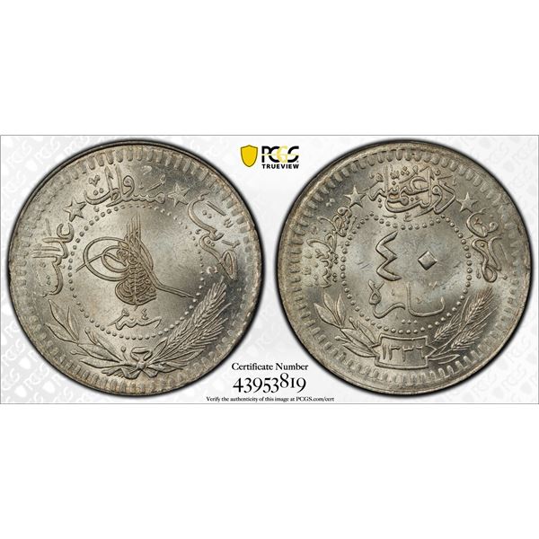 TURKEY: Mehmet VI, 1918-1924, 40 para, Kostantiniye, AH1336 year 4, PCGS MS64