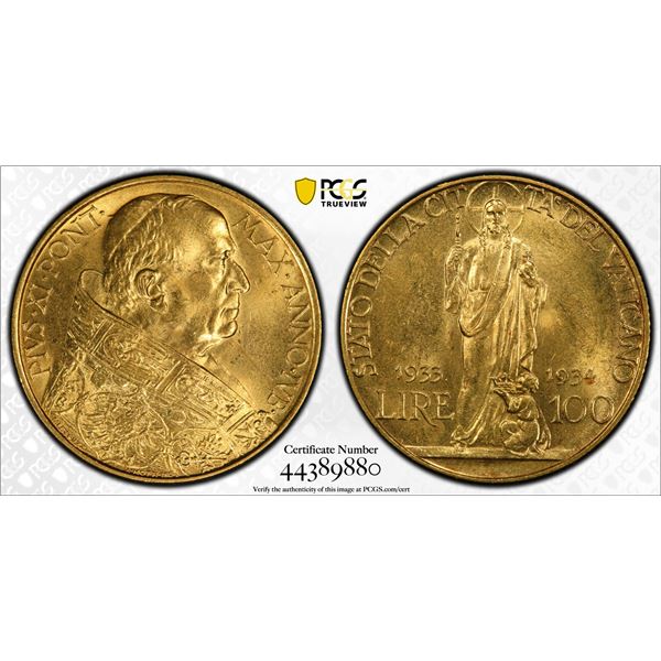 VATICAN: Pius XI, 1922-1939, AV 100 lire, ND (1933-34), PCGS MS63