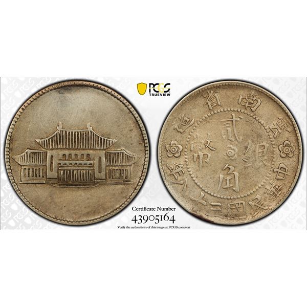 YUNNAN: Republic, AR 20 cents, year 38 (1949), PCGS EF details
