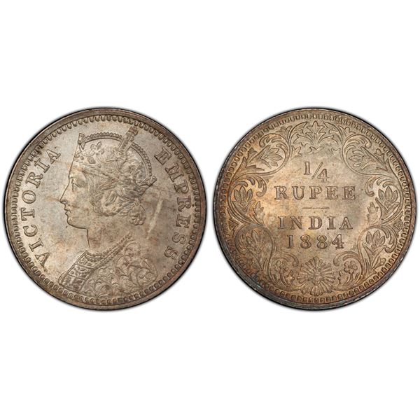 BRITISH INDIA: Victoria, Empress, 1876-1901, AR ¼ rupee, 1884-C, PCGS MS64