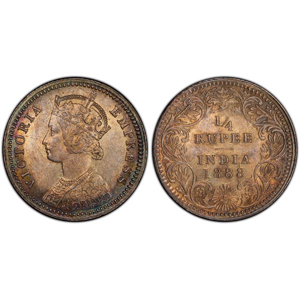 BRITISH INDIA: Victoria, Empress, 1876-1901, AR ¼ rupee, 1888-C, PCGS MS62