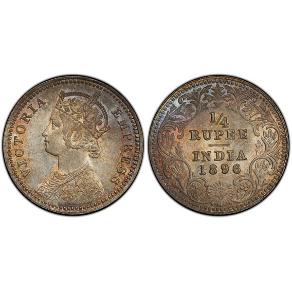 BRITISH INDIA: Victoria, Empress, 1876-1901, AR ¼ rupee, 1896-C, PCGS MS64