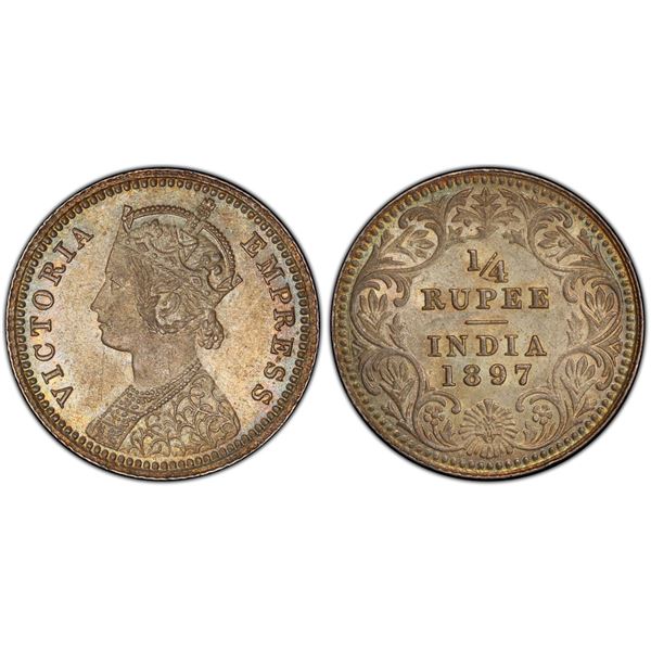 BRITISH INDIA: Victoria, Empress, 1876-1901, AR ¼ rupee, 1897-C, PCGS MS63