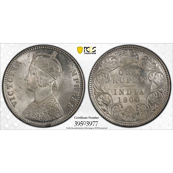 BRITISH INDIA: Victoria, Empress, 1876-1901, AR rupee, 1900-C, PCGS MS63