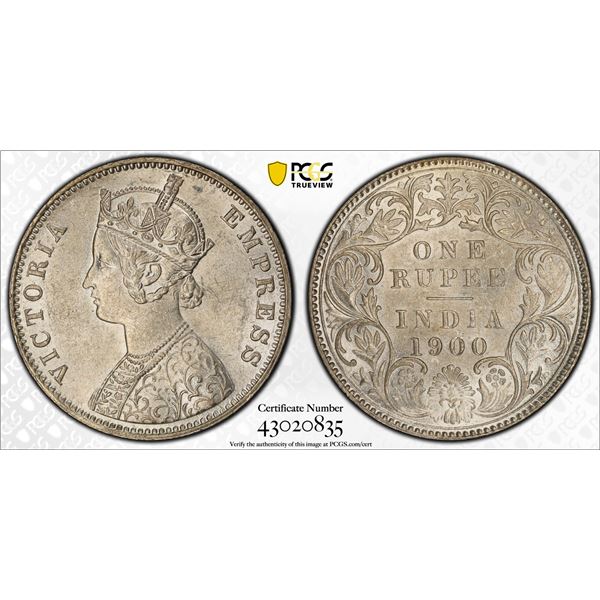 BRITISH INDIA: Victoria, Empress, 1876-1901, AR rupee, 1900-C, PCGS MS62