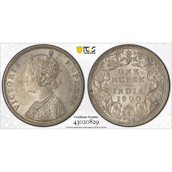 BRITISH INDIA: Victoria, Empress, 1876-1901, AR rupee, 1900-B, PCGS MS61