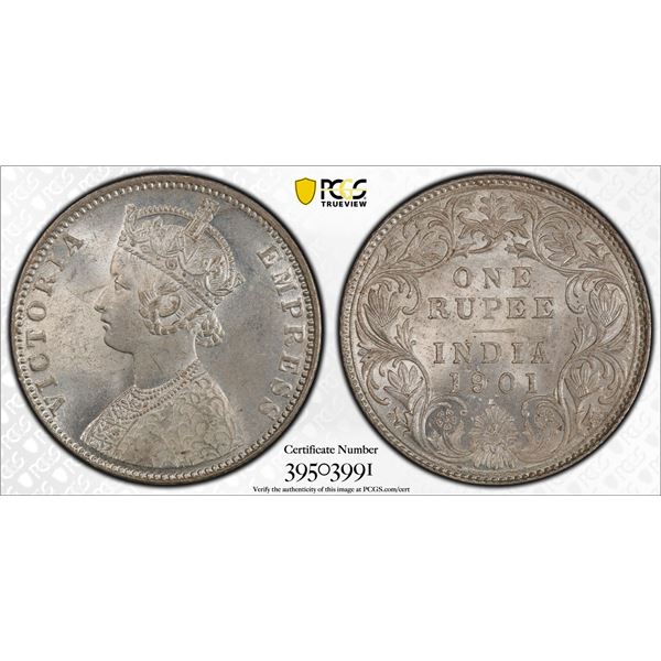 BRITISH INDIA: Victoria, Empress, 1876-1901, AR rupee, 1901-B, PCGS MS63