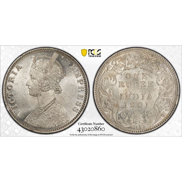 BRITISH INDIA: Victoria, Empress, 1876-1901, AR rupee, 1901-B, PCGS MS62