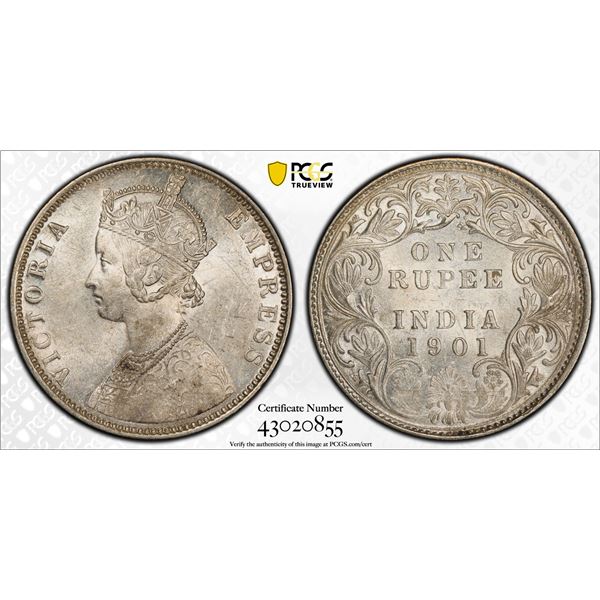BRITISH INDIA: Victoria, Empress, 1876-1901, AR rupee, 1901-B, PCGS MS61