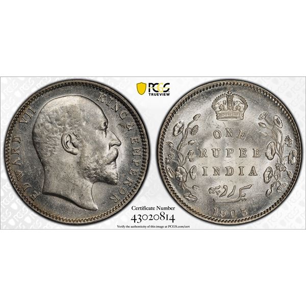 BRITISH INDIA: Edward VII, 1901-1910, AR rupee, 1903-B, PCGS MS62