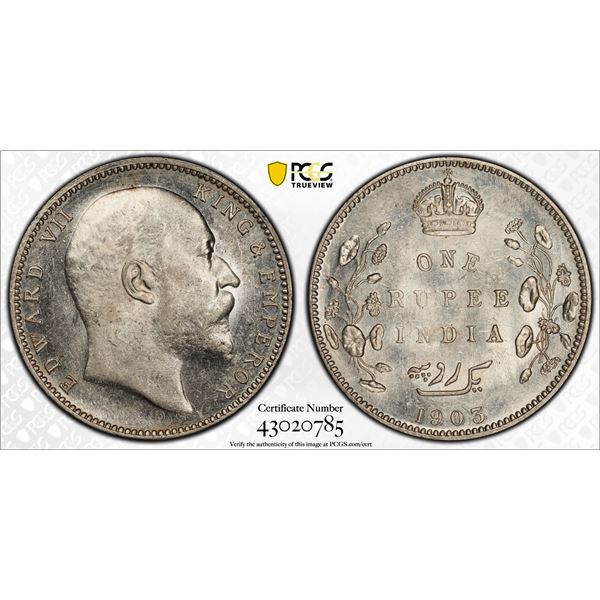 BRITISH INDIA: Edward VII, 1901-1910, AR rupee, 1903-B, PCGS MS62