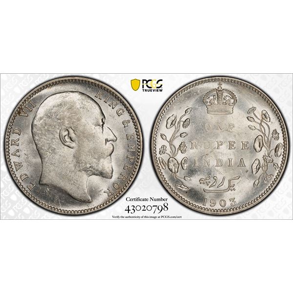 BRITISH INDIA: Edward VII, 1901-1910, AR rupee, 1903-B, PCGS MS61