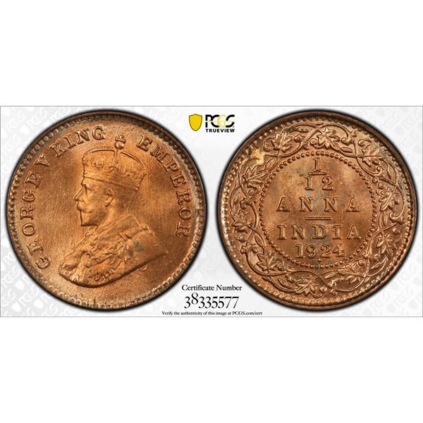 BRITISH INDIA: George V, 1910-1936, AE 1/12 anna, 1924(b), PCGS MS66 RD