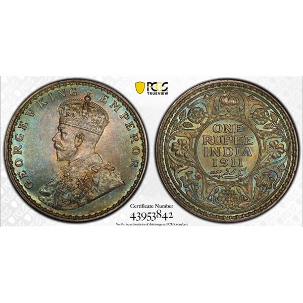 BRITISH INDIA: George V, 1910-1936, AR rupee, 1911(b), PCGS MS65