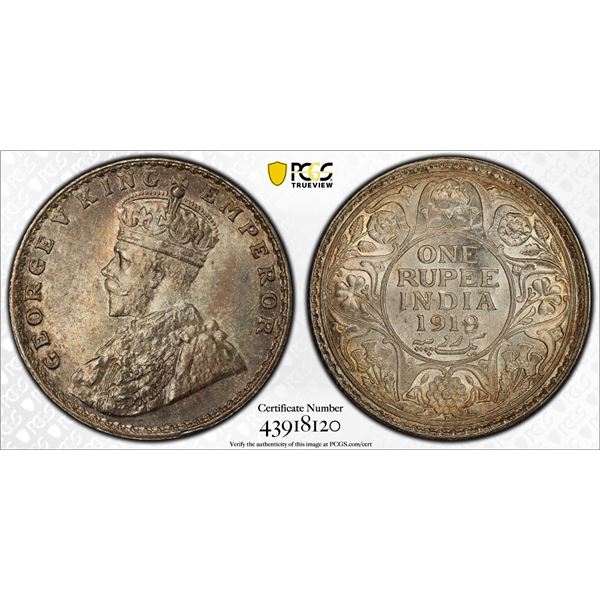 BRITISH INDIA: George V, 1910-1936, AR rupee, 1919(b), PCGS MS64