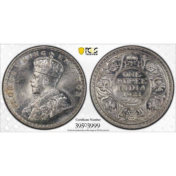 BRITISH INDIA: George V, 1910-1936, AR rupee, 1921(b), PCGS MS63