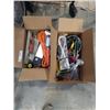 Image 1 : 2 BOXES OF TOOLS, TROUBLE LIGHT AND E BIKE BATTERY