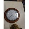 Image 2 : DOUBLE HEADED AXE WITH CARVED HILT, BULOVA WALL CLOCK AND BRASS OIL LAMP