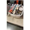 Image 2 : TRAY AND 2 BOXES OF CAULKING, HARDWARE, SHOP SUPPLIES, HOSE NOZZLES