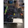 Image 1 : 3 CASES WITH JOBMATE DRILL, BLACK AND DECKER CORDLESS DRILL AND TOOLS AND GAS CAN
