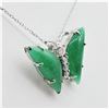 Image 2 : STAINLESS STEEL 21MM X 8.4MM NATURAL JADEITE (11.48CTS) & CZ BUTTERFLY PENDANT WITH STERLING CHAIN, 