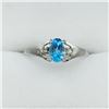 Image 2 : 10KT. WHITE GOLD 6MM X 4MM NATURAL BLUE TOPAZ & DIAMOND RING, RETAIL $700.00, SIZE 6.25