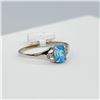 Image 8 : 10KT. WHITE GOLD 6MM X 4MM NATURAL BLUE TOPAZ & DIAMOND RING, RETAIL $700.00, SIZE 6.25
