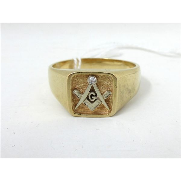 14 KT Gold and Diamond Masonic Ring