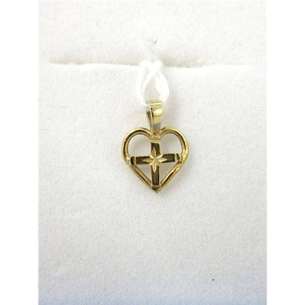 10 KT Gold Heart Charm with Cross in Center