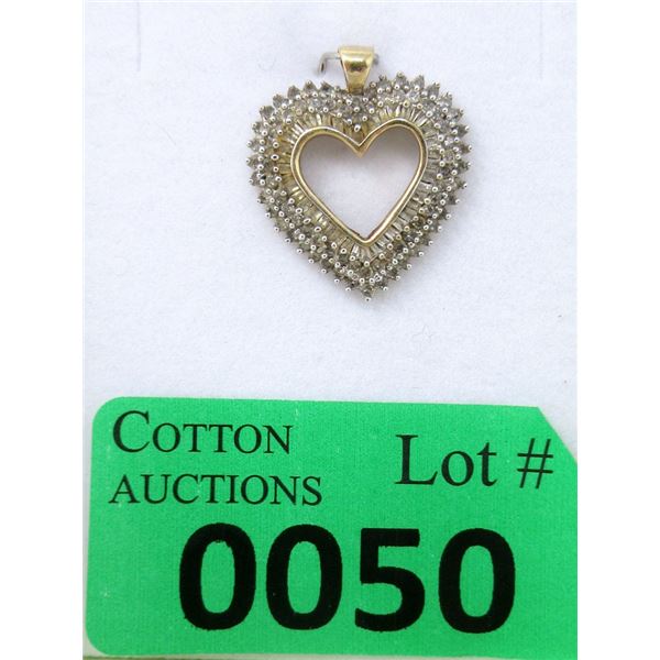 10 KT Gold and 1 CTW Diamond Heart Pendant