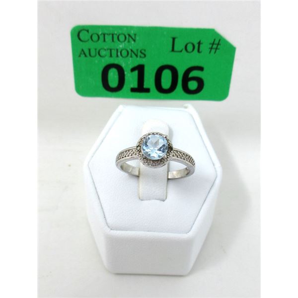 Blue Topaz & Diamond Solitaire Ring