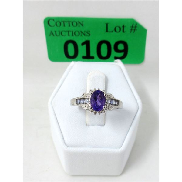 Sterling Silver Amethyst, Tanzanite & Diamond Ring