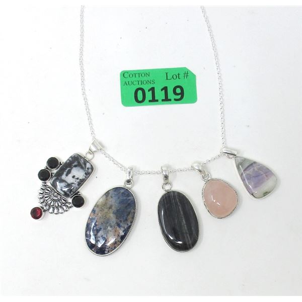 5 Large Natural Gemstone Pendants