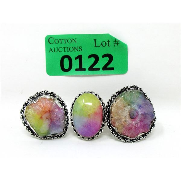 3 New Multi Rainbow Druzy Rings