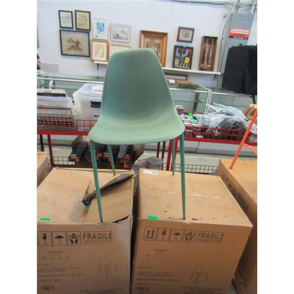 4 Green Plastic Dining Chairs - Metal Legs