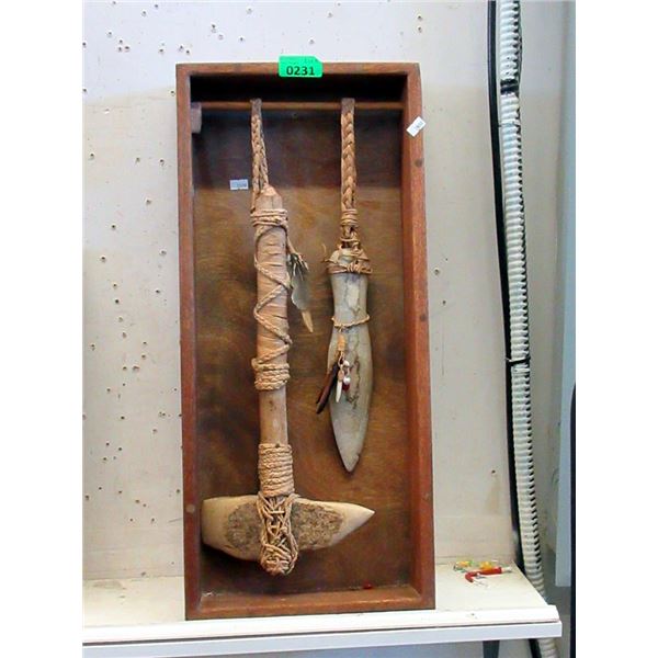 Wood Framed Stone Axe & Tool Display