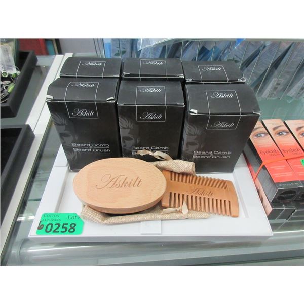 6 New Beard Brush & Comb Sets - Boar Bristle