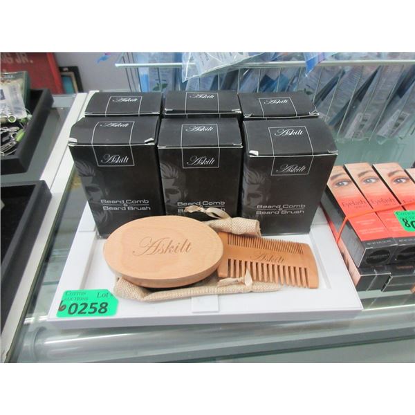 6 New Beard Brush & Comb Sets - Boar Bristle