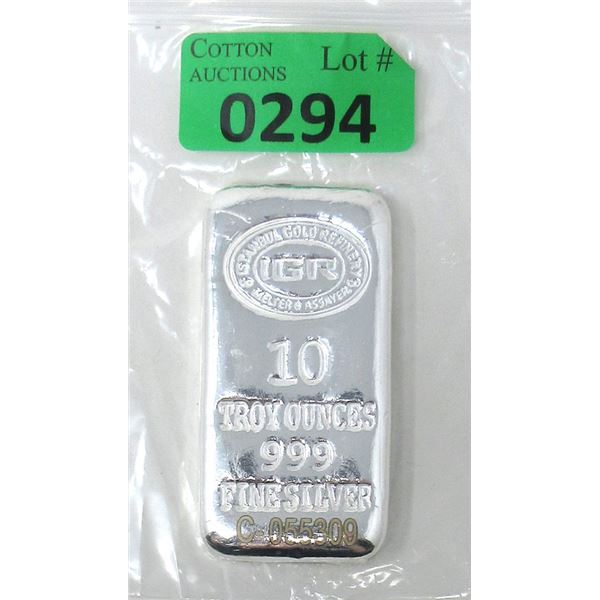 10 Oz. .999 Silver IGR Certified Bar