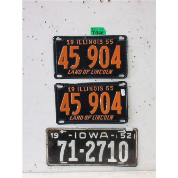 Pair of 1955 Illinois and 1 Single 1952 Iowa Plate