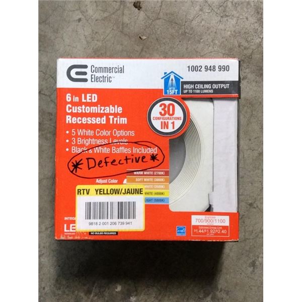 Commercial electric 6 inch LED C USTOMIZABLE recessed trim white