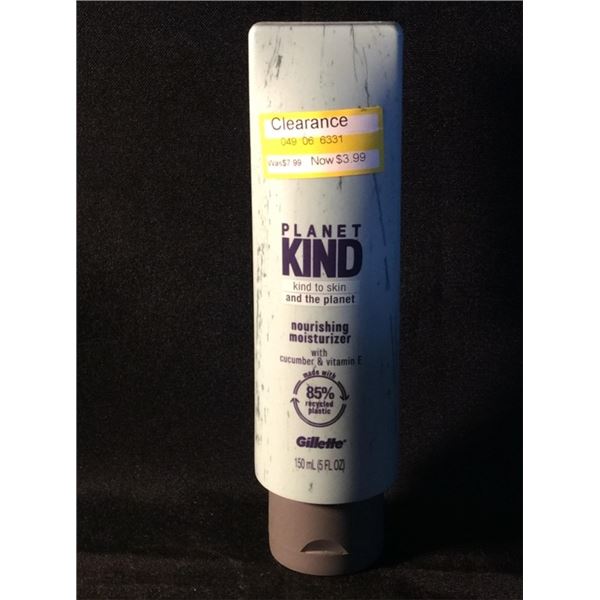 Planet kind kind to skin and the planet moisturizing with cucumber and vitamin E made by Gillette re