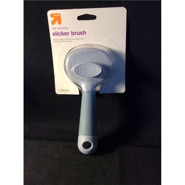 Self cleaning slicker brush removes mats undercoat and excessive hair for long coats