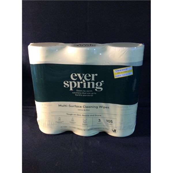 Ever spring multi surface cleaning wipes lemon and mint three pack container