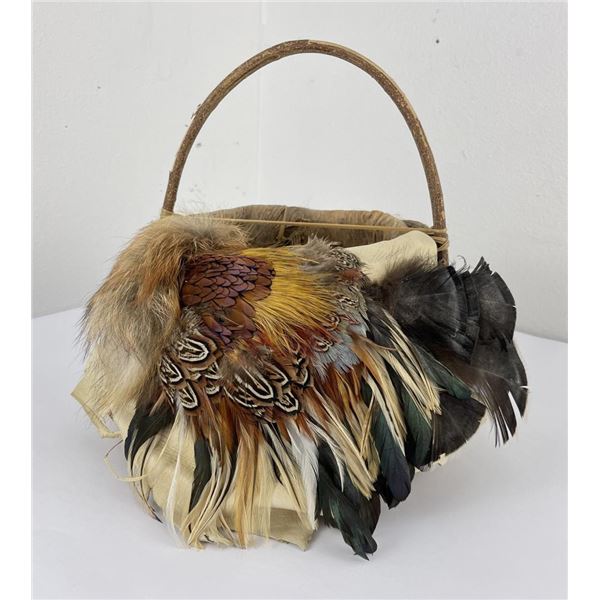 Native American Indian Made Feather Basket