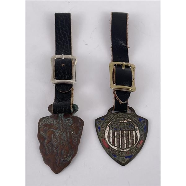 Pair of Antique Watch Fobs Cowboy Wyoming Nebraska