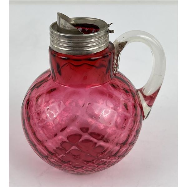 Antique Cranberry Diamond Optic Syrup Pitcher