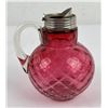 Image 3 : Antique Cranberry Diamond Optic Syrup Pitcher