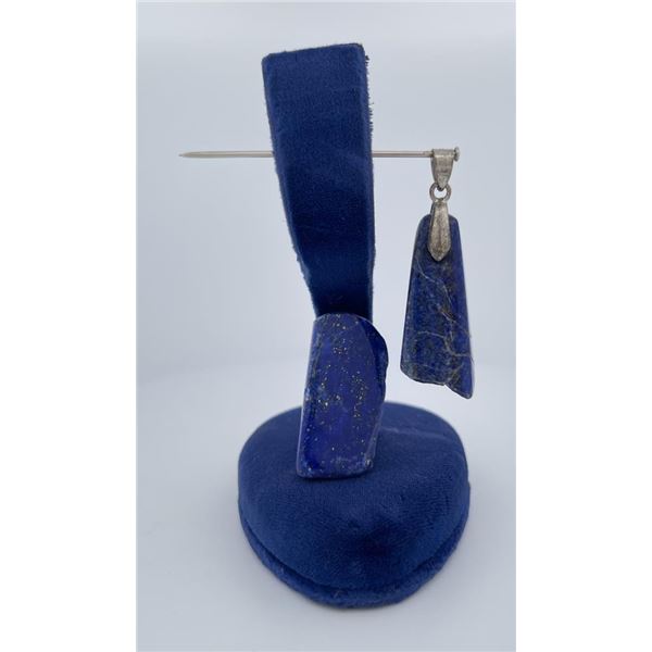 Lot of Two Lapis Lazuli Pendants Sterling Silver