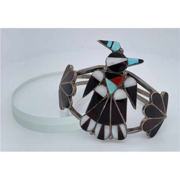 Zuni Thunderbird Sterling Silver Inlaid Bracelet